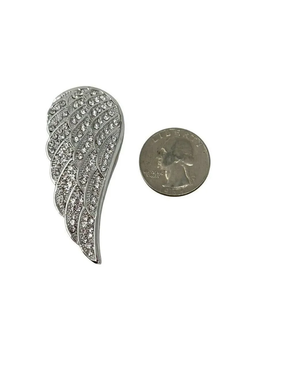 Angel Wing Rhinestone Brooch Pin Magnetic In Silver Tone Metal 2.5 Inch
